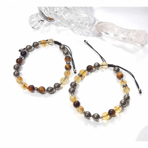 Bracelet homme en citrine, oeil de tigre et pyrite