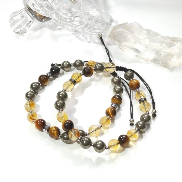 Bracelet homme en citrine, oeil de tigre et pyrite