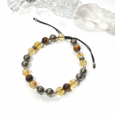 Bracelet homme en citrine, oeil de tigre et pyrite