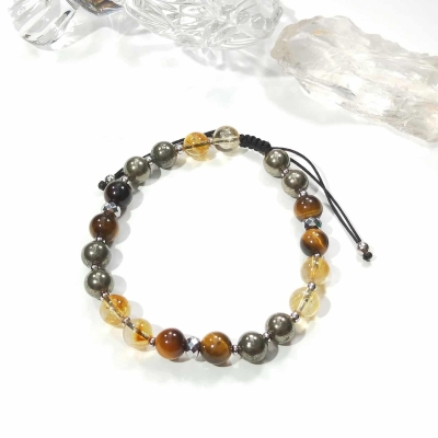 Bracelet homme en citrine, oeil de tigre et pyrite