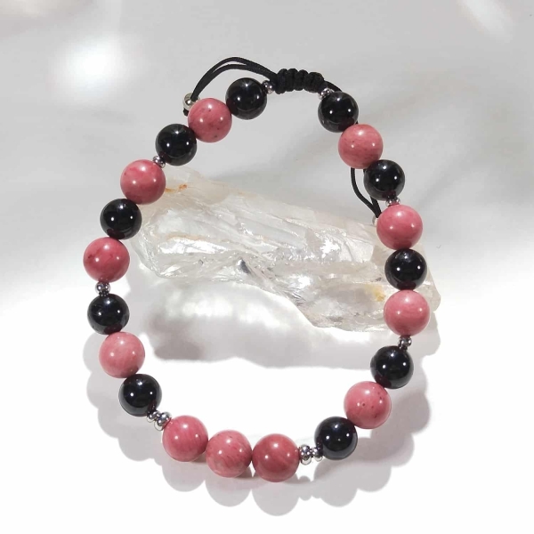 Bracelet homme en rhodonite et tourmaline noire