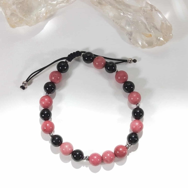 Bracelet homme en rhodonite et tourmaline noire