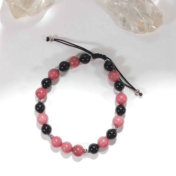 Bracelet homme en rhodonite et tourmaline noire