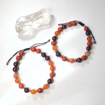 Bracelet pour homme en grenat, cornaline et jaspe rouge