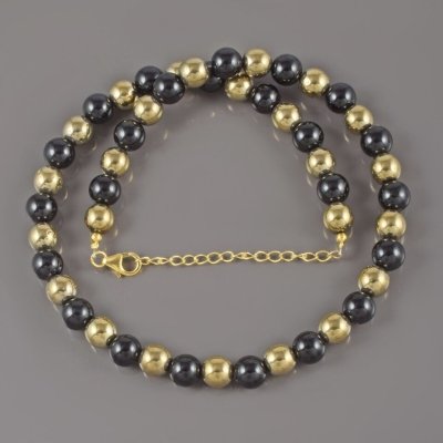 Collier en pyrite dorée et tourmaline noire