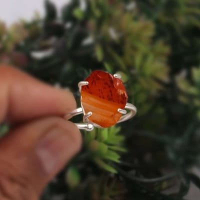 Bague réglable en argent et cornaline