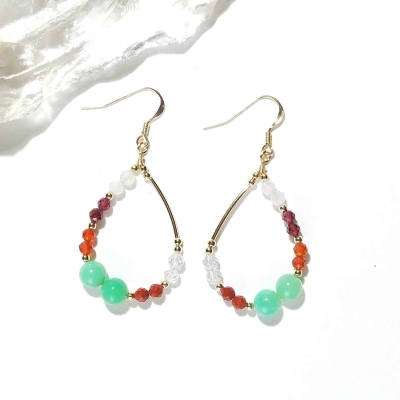 Boucles d'oreilles avec cornaline, jaspe rouge, grenat