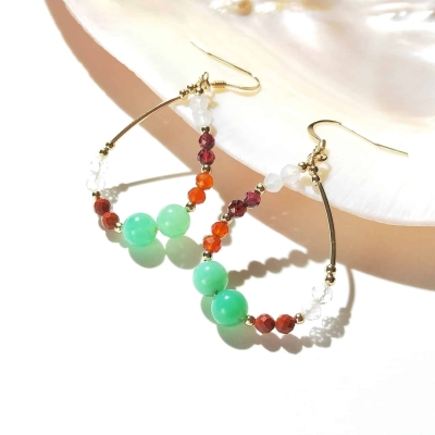 Boucles d'oreilles avec cornaline, jaspe rouge, grenat