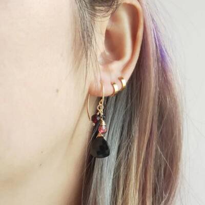 Boucles d'oreilles avec spinelle noir et grenat