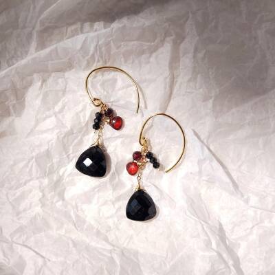 Boucles d'oreilles avec spinelle noir et grenat