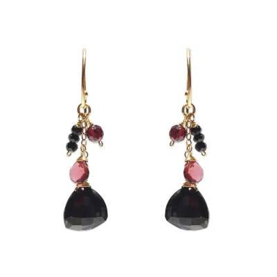 Boucles d'oreilles avec spinelle noir et grenat