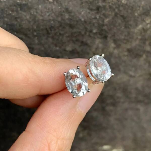 Boucles d'oreilles clous en argent et cristal de roche