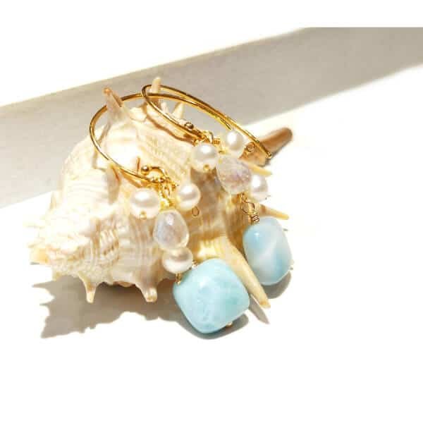 Boucles d'oreilles en larimar et pierre de lune