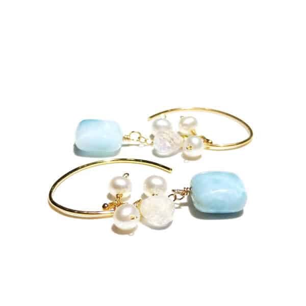 Boucles d'oreilles en larimar et pierre de lune