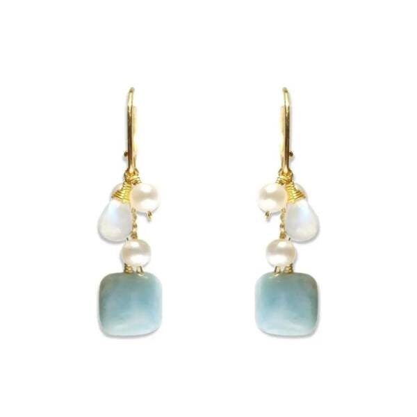 Boucles d'oreilles en larimar et pierre de lune