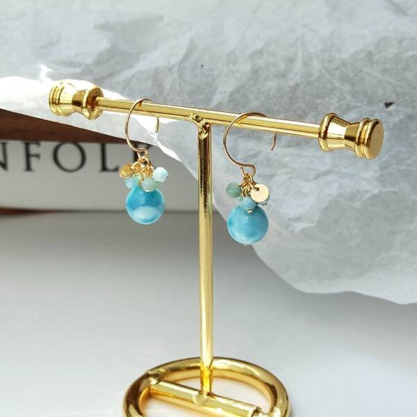 Boucles d'oreilles en or et perles de larimar