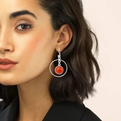 Boucles d'oreilles pendantes en argent et cornaline