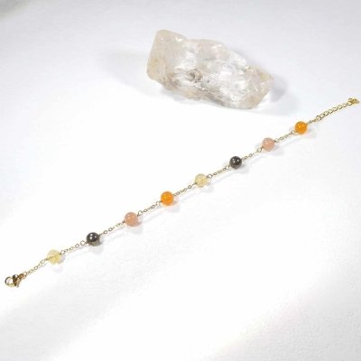Bracelet avec cornaline, pierre de soleil, pyrite