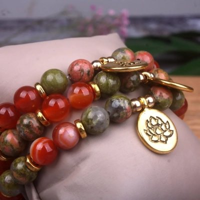 Bracelet en perles d'unakite et de cornaline
