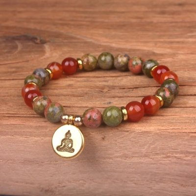 Bracelet en perles d'unakite et de cornaline