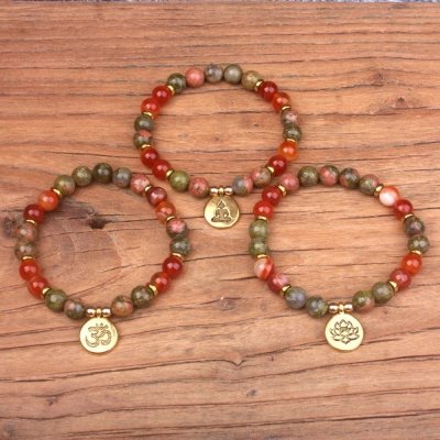 Bracelet en perles d'unakite et de cornaline