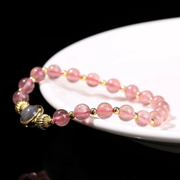 Bracelet en quartz fraise et pierre de lune grise