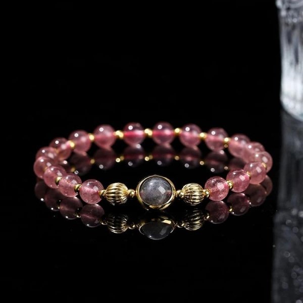 Bracelet en quartz fraise et pierre de lune grise