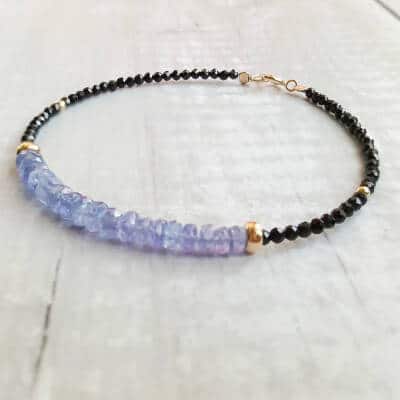 Bracelet en spinelle noir et tanzanite