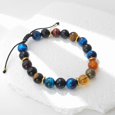 Bracelet homme en obsidienne, oeil de tigre, faucon