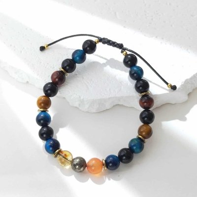 Bracelet homme en obsidienne, oeil de tigre, faucon