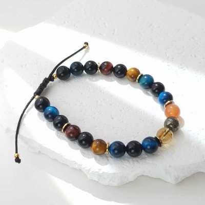 Bracelet homme en obsidienne, oeil de tigre, faucon