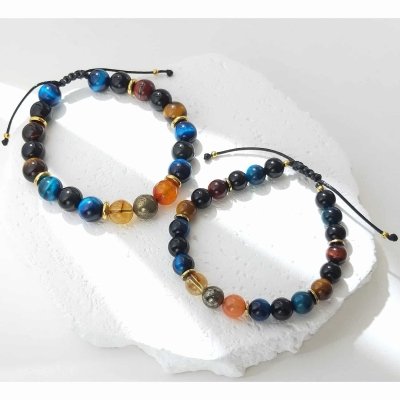 Bracelet homme en obsidienne, oeil de tigre, faucon
