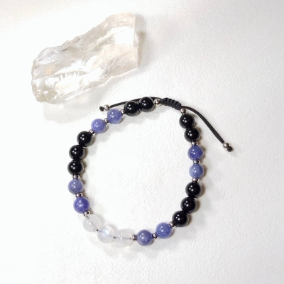 Bracelet homme en onyx, pierre de lune et tanzanite