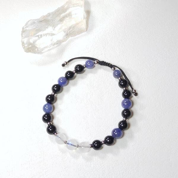 Bracelet homme en onyx, pierre de lune et tanzanite