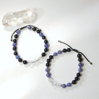 Bracelet homme en onyx, pierre de lune et tanzanite