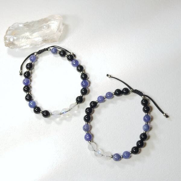 Bracelet homme en onyx, pierre de lune et tanzanite