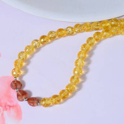 Collier en citrine et coeur de cornaline rouge sang