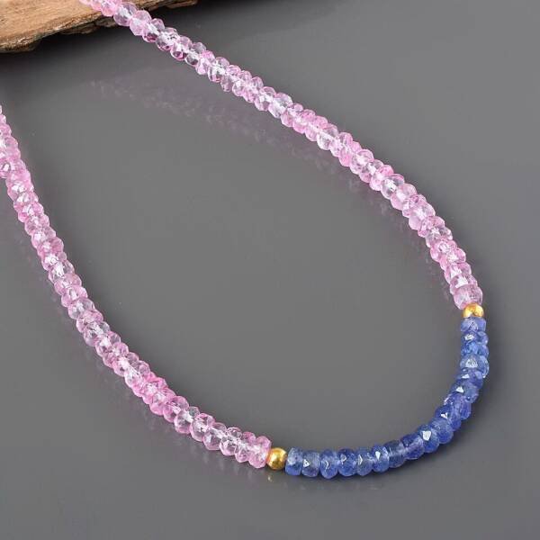 Collier en morganite rose et tanzanite