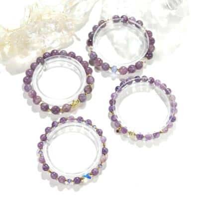 Bracelet en perles de lépidolite pour femme
