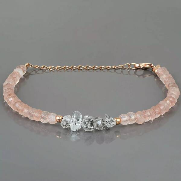 Bracelet en quartz rose et diamant d'herkimer