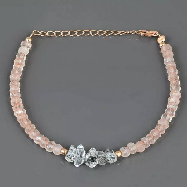 Bracelet en quartz rose et diamant d'herkimer