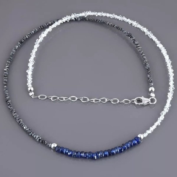 Collier en saphir, diamant noir et diamant d'herkimer