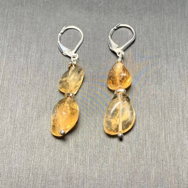 Boucles d'oreilles dormeuses en argent et citrine