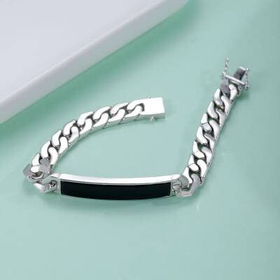 Bracelet en argent 925 avec onyx noir pour homme