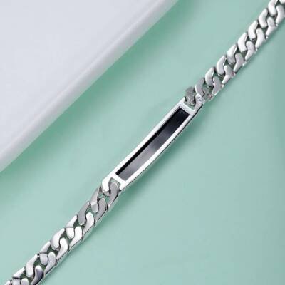 Bracelet en argent 925 avec onyx noir pour homme