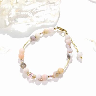 Bracelet en or avec opale rose et opale dendritique