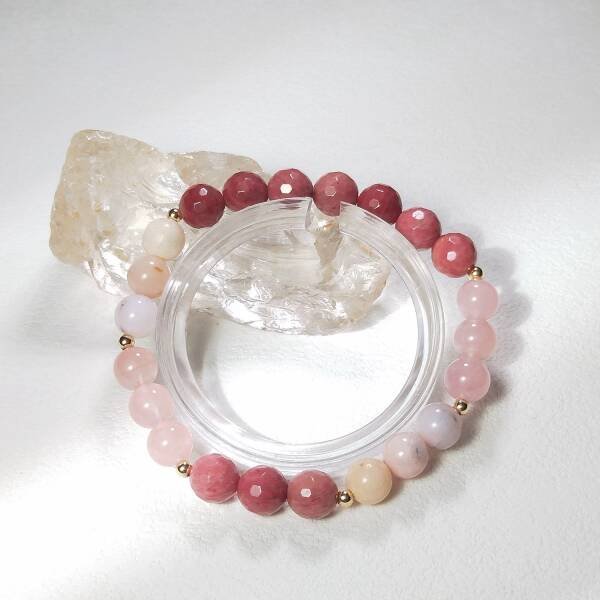 Bracelet en rhodonite, quartz rose et opale rose