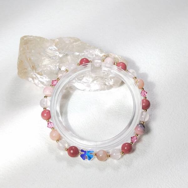 Bracelet en rhodonite, quartz rose et opale rose