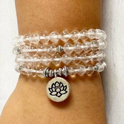 Bracelet mala avec 108 perles de cristal de roche