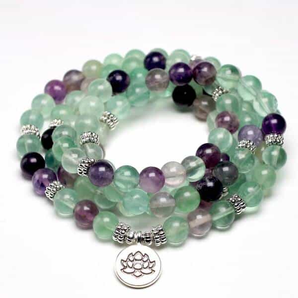 Bracelet mala avec 108 perles de fluorite